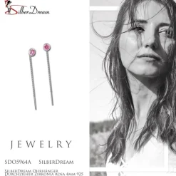 SilberDream Ohrhänger Durchzieher Zirkonia rosa 4mm 925 Silber SDO5964A