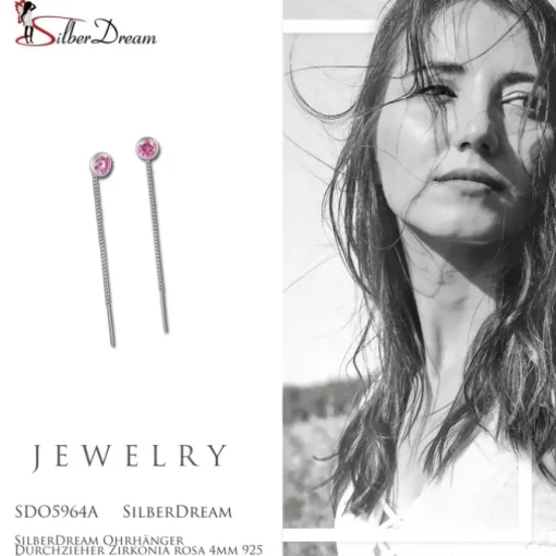 SilberDream Ohrhänger Durchzieher Zirkonia rosa 4mm 925 Silber SDO5964A