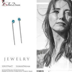 SilberDream Ohrhänger Durchzieher Zirkonia türkis 4mm 925 Silber SDO5964T