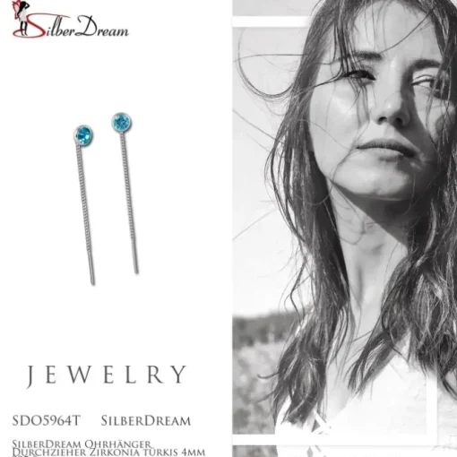 SilberDream Ohrhänger Durchzieher Zirkonia türkis 4mm 925 Silber SDO5964T