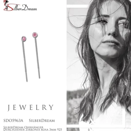 SilberDream Ohrhänger Durchzieher Zirkonia rosa 3mm 925 Silber SDO5963A