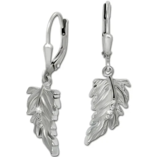 SilberDream Ohrhänger Feder Zirkonia weiß 925 Silber Ohrring SDO4426W