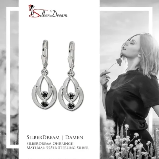 SilberDream Ohrhänger Glamour Zirkonia schwarz Ohrring 925er SDO522S