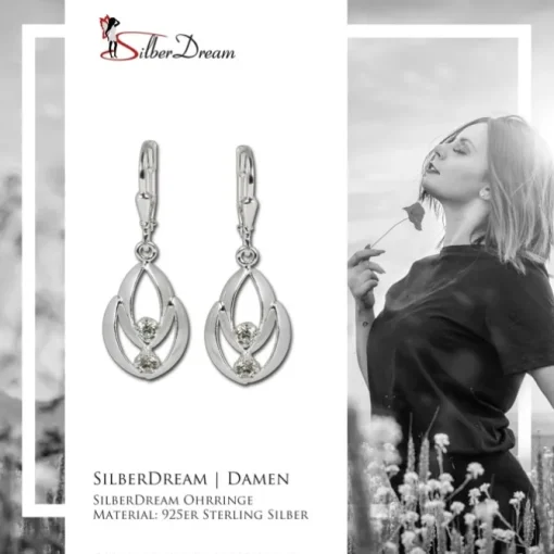 SilberDream Ohrhänger Glamour Zirkonia weiß Ohrring 925 Silber SDO522W