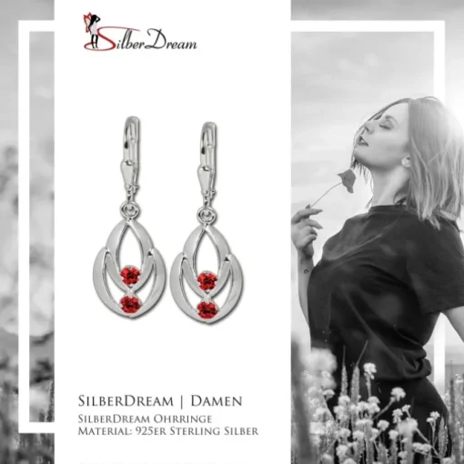 SilberDream Ohrhänger Glamour Zirkonia rot Ohrring 925 Silber SDO522R