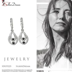 SilberDream Ohrhänger Glamour Zirkonia schwarz Ohrring 925er SDO522S