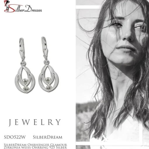 SilberDream Ohrhänger Glamour Zirkonia weiß Ohrring 925 Silber SDO522W