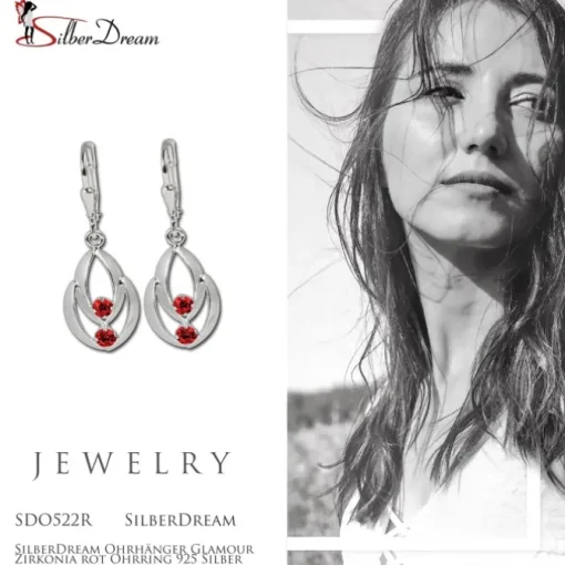 SilberDream Ohrhänger Glamour Zirkonia rot Ohrring 925 Silber SDO522R