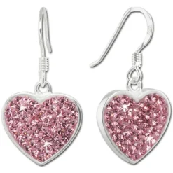 SilberDream Ohrhänger Glitzer Herz Zirkonia rosa 925 Silber SDO8600A