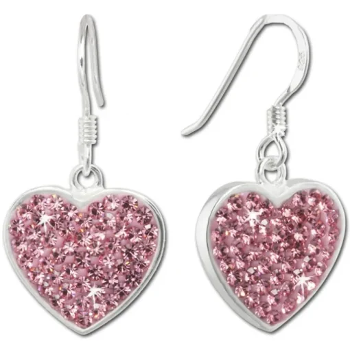 SilberDream Ohrhänger Glitzer Herz Zirkonia rosa 925 Silber SDO8600A