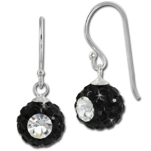 SilberDream Ohrhänger Glitzer Kugel Eye schwarz Zirkonia 925er SDO8603S