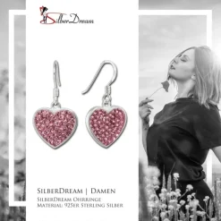 SilberDream Ohrhänger Glitzer Herz Zirkonia rosa 925 Silber SDO8600A