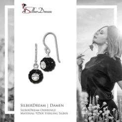 SilberDream Ohrhänger Glitzer Kugel Eye schwarz Zirkonia 925er SDO8603S