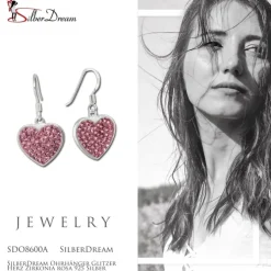 SilberDream Ohrhänger Glitzer Herz Zirkonia rosa 925 Silber SDO8600A