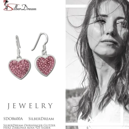 SilberDream Ohrhänger Glitzer Herz Zirkonia rosa 925 Silber SDO8600A