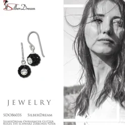 SilberDream Ohrhänger Glitzer Kugel Eye schwarz Zirkonia 925er SDO8603S
