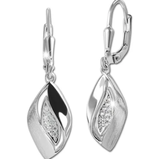 SilberDream Ohrhänger Leaf Zirkonia weiß 925 Silber Damen Ohrring SDO4441W