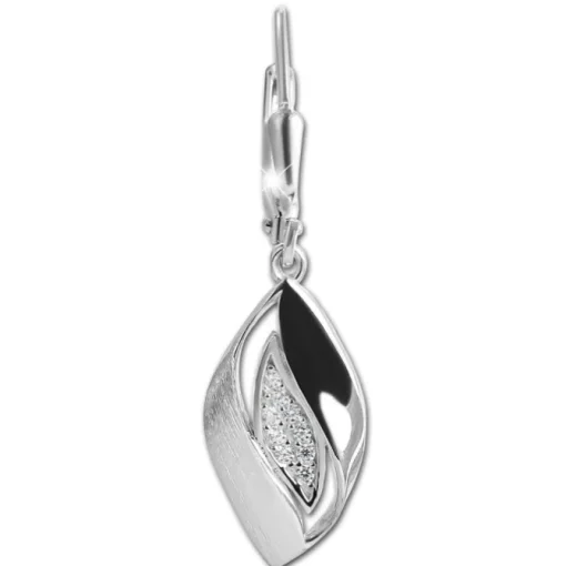 SilberDream Ohrhänger Leaf Zirkonia weiß 925 Silber Damen Ohrring SDO4441W