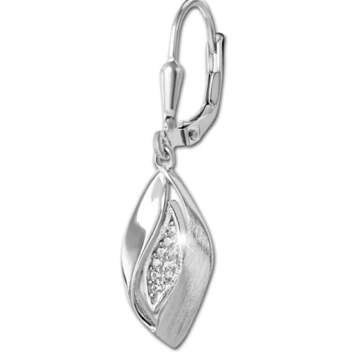 SilberDream Ohrhänger Leaf Zirkonia weiß 925 Silber Damen Ohrring SDO4441W