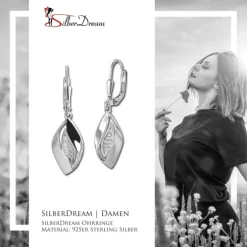 SilberDream Ohrhänger Leaf Zirkonia weiß 925 Silber Damen Ohrring SDO4441W