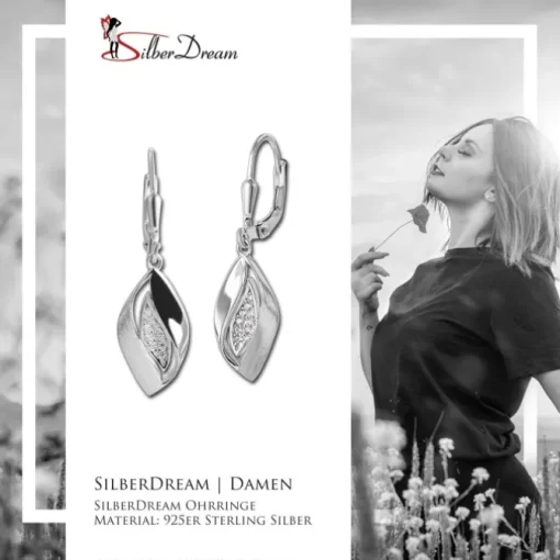 SilberDream Ohrhänger Leaf Zirkonia weiß 925 Silber Damen Ohrring SDO4441W
