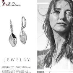 SilberDream Ohrhänger Leaf Zirkonia weiß 925 Silber Damen Ohrring SDO4441W