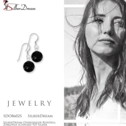 SilberDream Ohrhänger Rondell Zirkonia schwarz 925 Silber SDO8602S