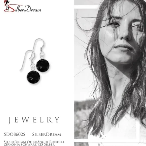 SilberDream Ohrhänger Rondell Zirkonia schwarz 925 Silber SDO8602S