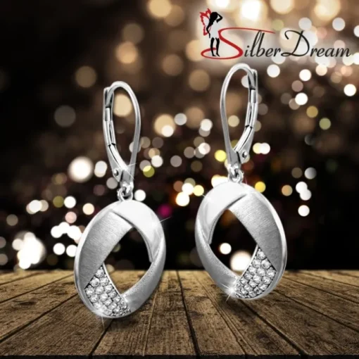 SilberDream Ohrhänger Rund Zirkonia weiß 925 Silber Damen Ohrring SDO4313W