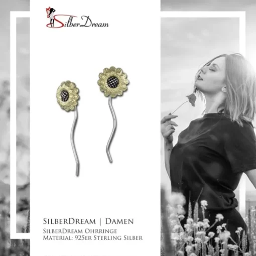 SilberDream Ohrhänger Sonnenblume 925 Silber Damen Ohrringe SDO463Y