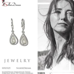 SilberDream Ohrhänger Träne Zirkonia weiß 925 Silber Ohrring SDO325