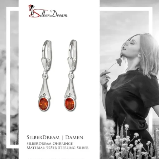 SilberDream Ohrhänger Zirkonia orange-rot Ohrring 925 Silber SDO514O