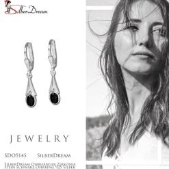 SilberDream Ohrhänger Zirkonia Stein schwarz Ohrring 925 Silber SDO514S
