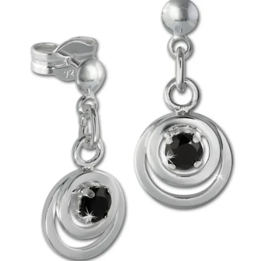 SilberDream Ohrring Doppelring Zirkonia schwarz 925 Ohrhänger SDO580S