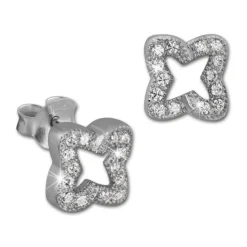 SilberDream Ohrring Kleeblatt weiß 925er Silber Ohrstecker GSO2902J