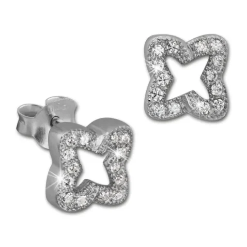 SilberDream Ohrring Kleeblatt weiß 925er Silber Ohrstecker GSO2902J