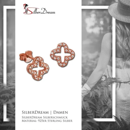 SilberDream Ohrring Kleeblatt rose vergoldet 925er Silber Ohrstecker GSO2906E