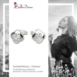 SilberDream Ohrring Kleeblatt Zirkonia weiß 925er Ohrstecker SDO544W