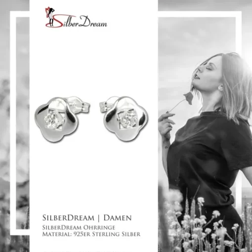 SilberDream Ohrring Kleeblatt Zirkonia weiß 925er Ohrstecker SDO544W