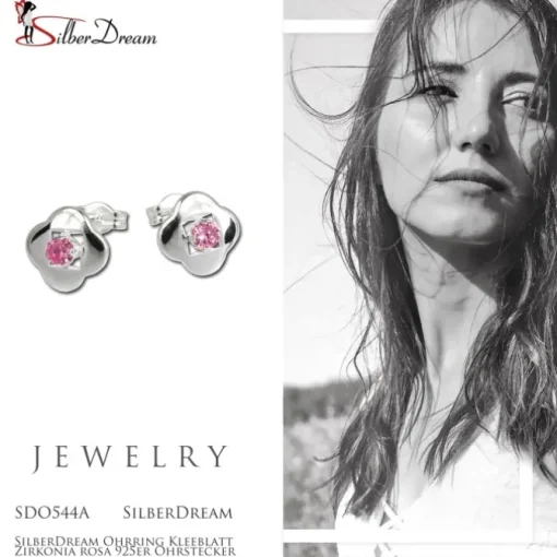 SilberDream Ohrring Kleeblatt Zirkonia rosa 925er Ohrstecker SDO544A