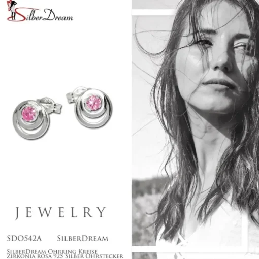 SilberDream Ohrring Kreise Zirkonia rosa 925 Silber Ohrstecker SDO542A