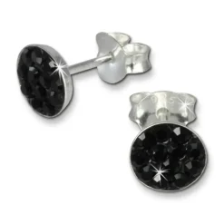 SilberDream Ohrring Rund schwarz 925er Silber Ohrstecker GSO252S