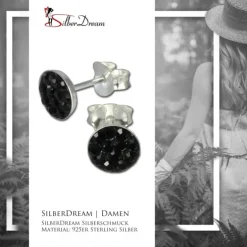 SilberDream Ohrring Rund schwarz 925er Silber Ohrstecker GSO252S