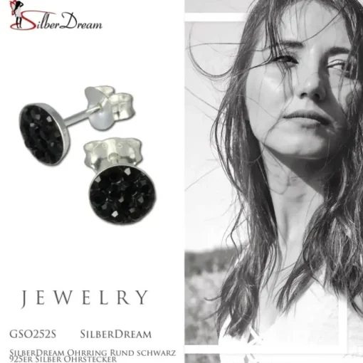SilberDream Ohrring Rund schwarz 925er Silber Ohrstecker GSO252S
