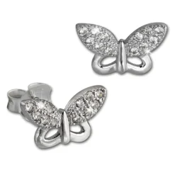 SilberDream Ohrring Schmetterling weiß 925er Silber Ohrstecker GSO2903J