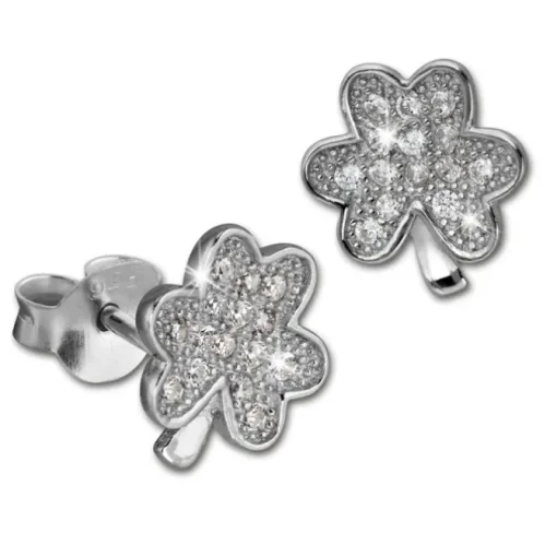 SilberDream Ohrring Shamrock weiß 925er Silber Ohrstecker GSO2901J