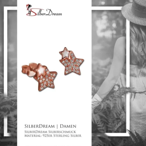 SilberDream Ohrring Sterne rose vergoldet 925er Silber Ohrstecker GSO2904E
