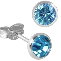 SilberDream Ohrring Zirkonia hellblau 5mm 925 Silber Ohrstecker SDO5535H