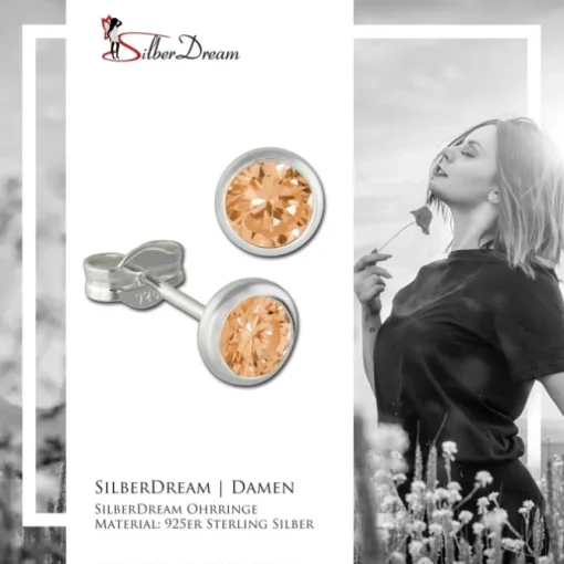 SilberDream Ohrring Zirkonia goldbraun 5mm 925 Silber Ohrstecker SDO5535Y