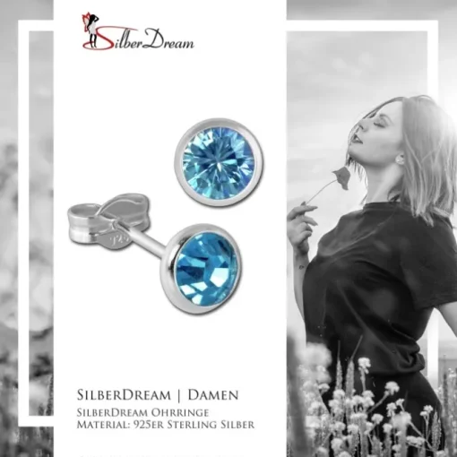 SilberDream Ohrring Zirkonia hellblau 5mm 925 Silber Ohrstecker SDO5535H
